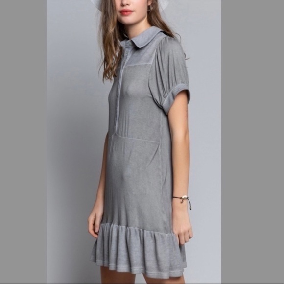 New POL Mystic Grey Preppy Flounce Hem Dress - Picture 2 of 11
